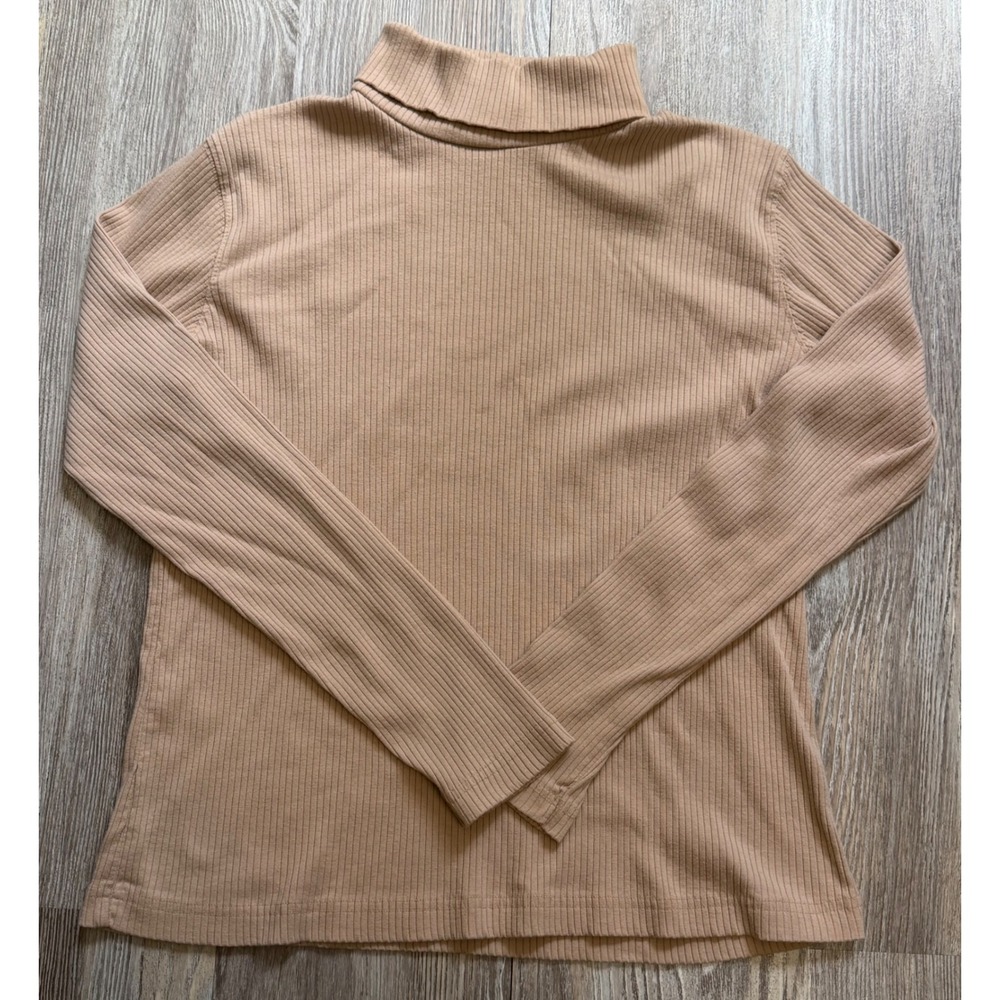 Fashion Bug Stretch Tan Beige Ribbed Turtleneck Long Sleeve Top Large